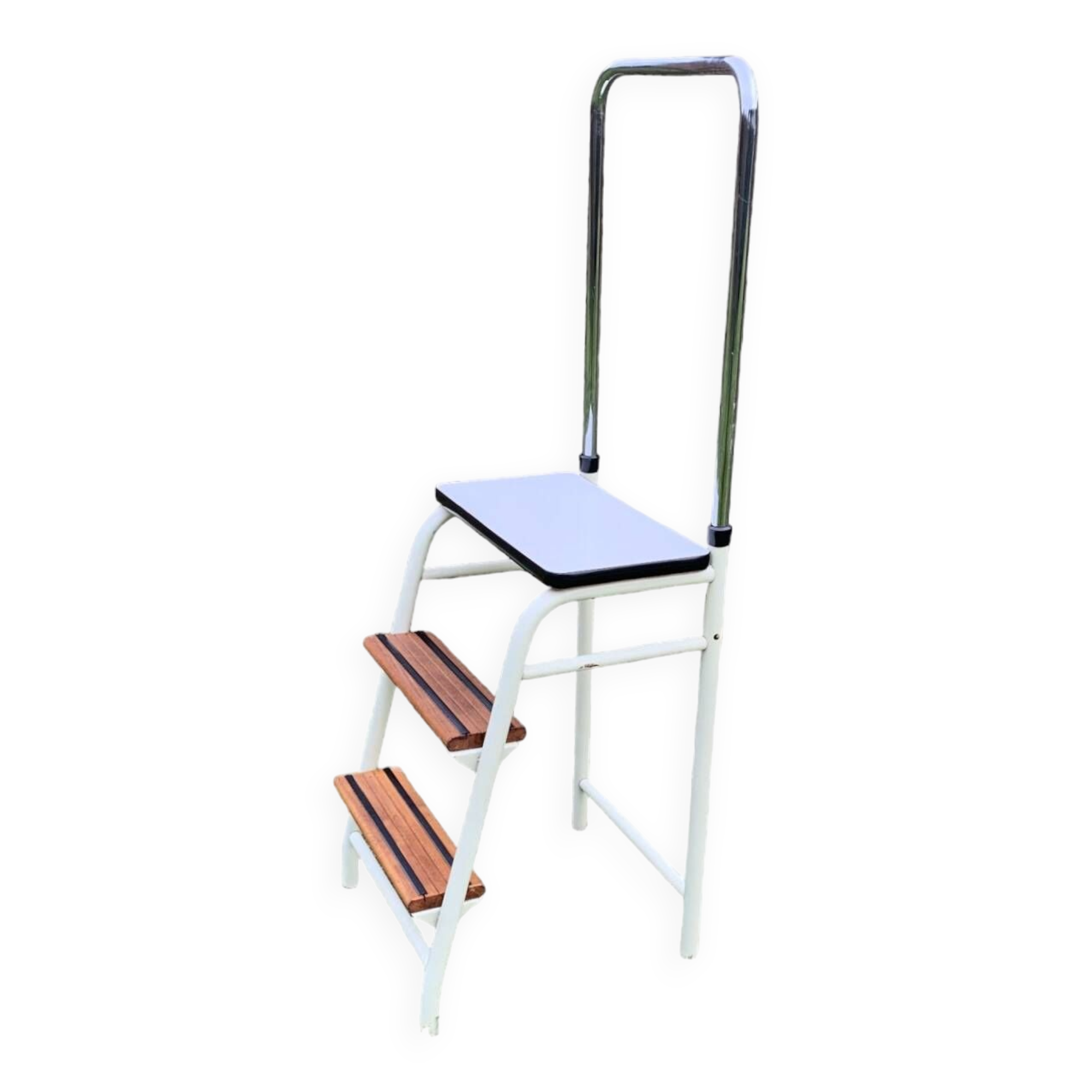 Vintage stepladder in Formica, wood and chromed metal