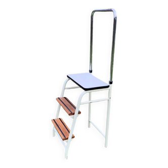 Vintage stepladder in Formica, wood and chromed metal