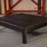Brutalist coffee table in dark spruce with oak base