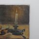 Oil on canvas still life painting lit by candlelight