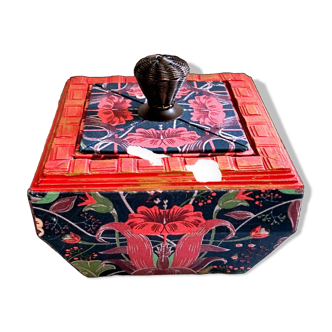 Grosse boîte artisanale bois et imprimé tissu floral