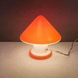 Beautiful Swedish mushroom-shaped table lamps in red and white glass. Estimated 1970s.