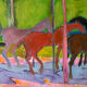 Chevaux dans la forêt, signée Annie Proszynska (1924-2008)