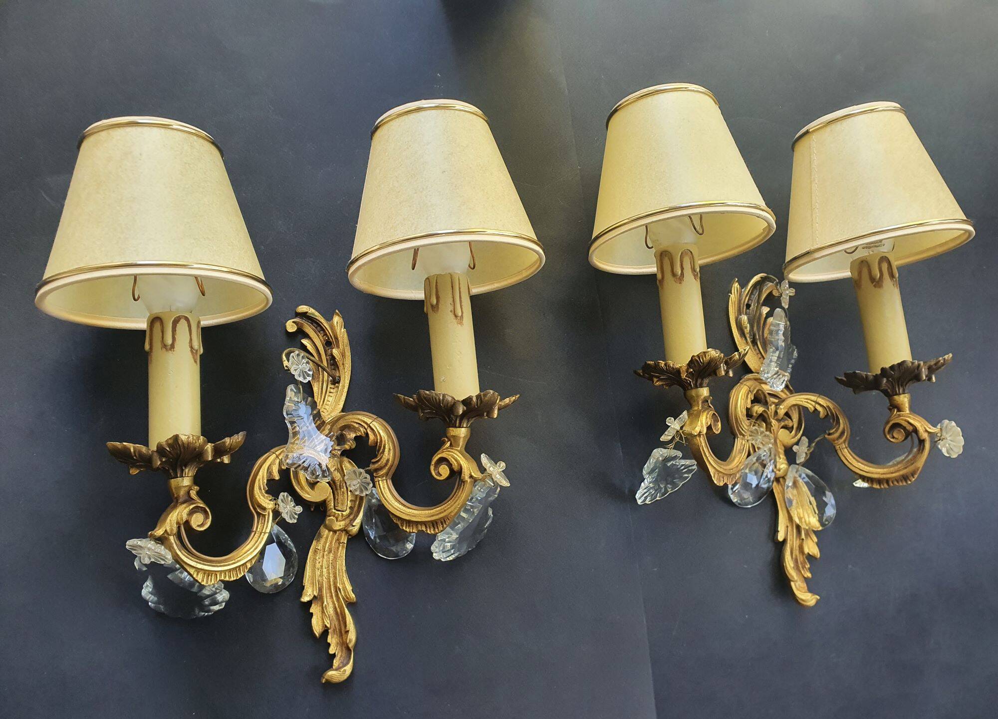 Pair of wall sconces candle holders with antique pendants