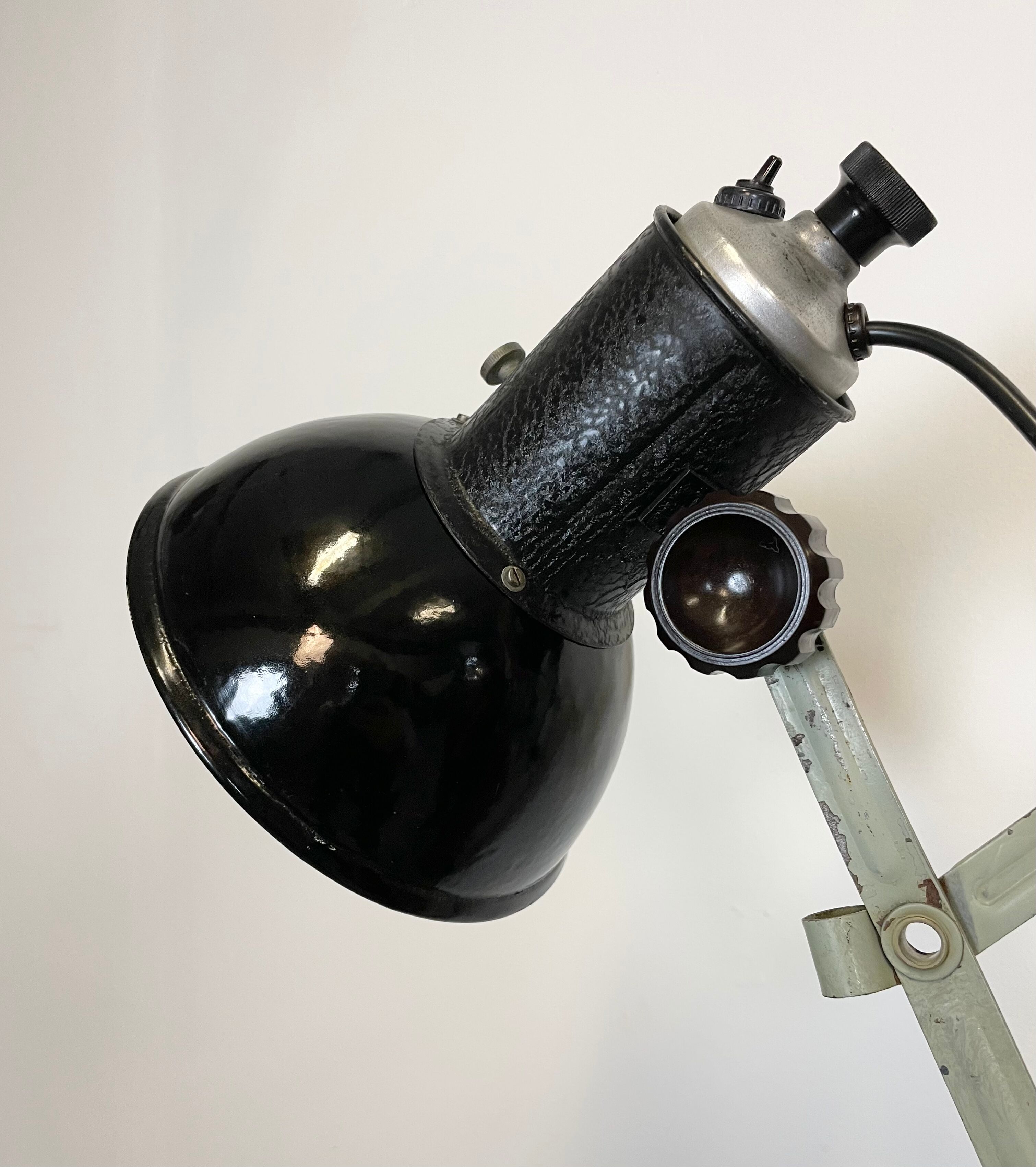 Vintage industrial black enamel scissor wall lamp, 1950s