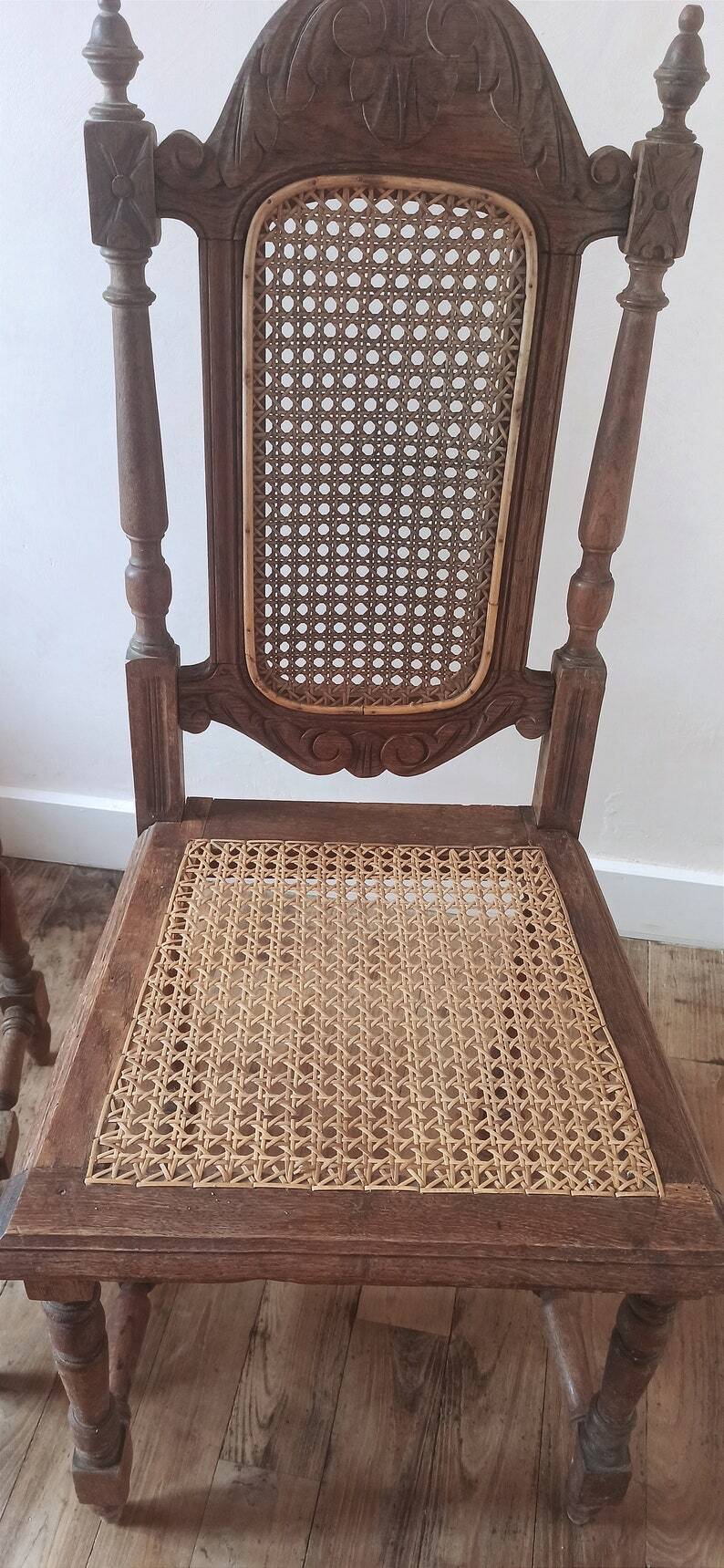 Duo of wooden and cane chairs / vintage cane chairs