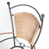 Pair of iron and rattan armchairs