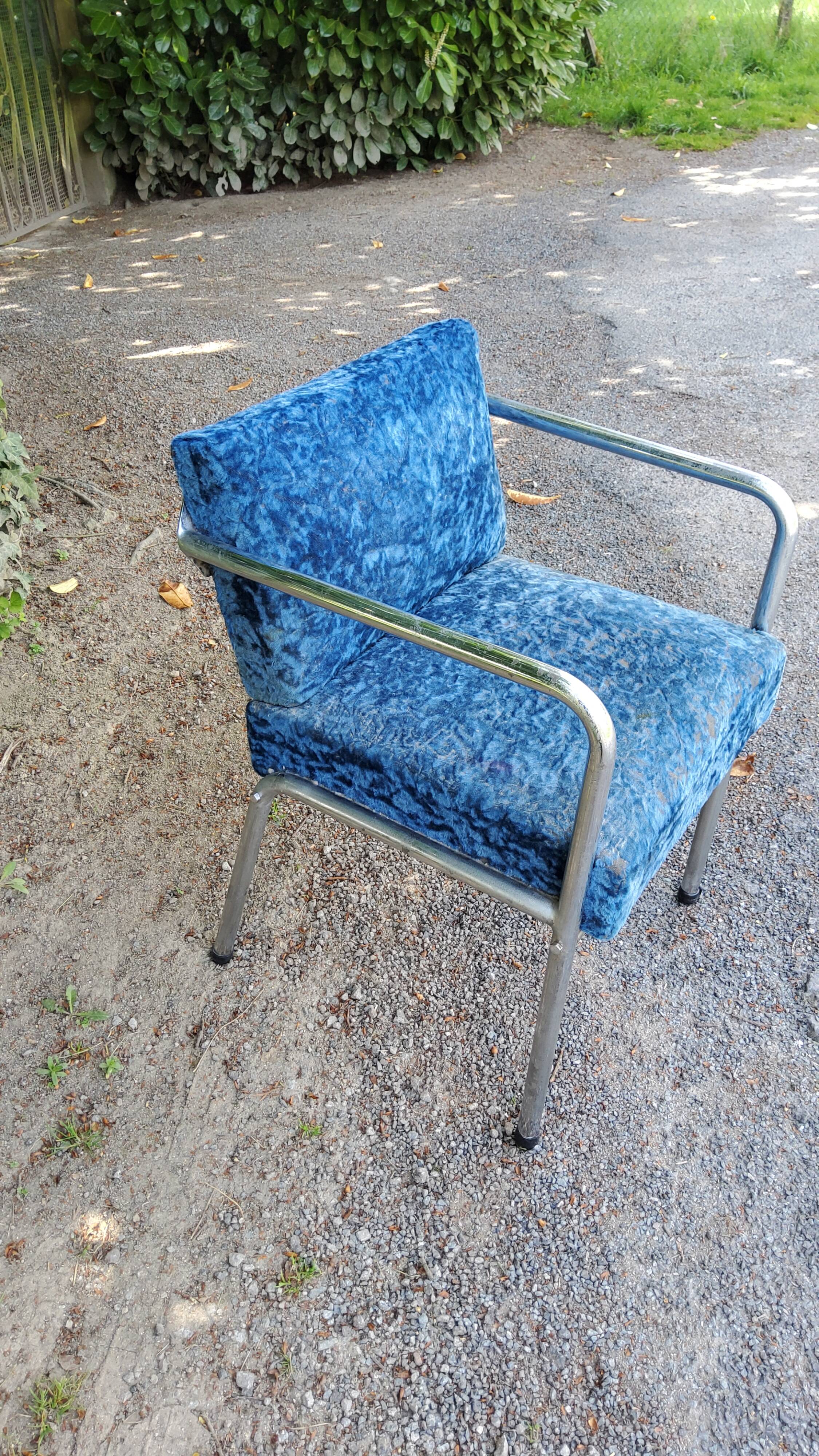 Art deco armchair base chrome tubes back and seat velvet