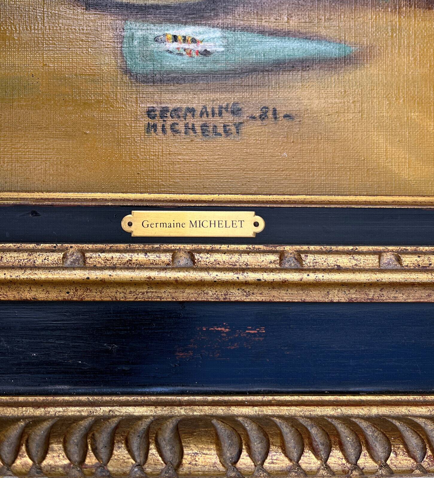 Pendant Gd Tableaux HST "Bouquet of flowers" signed Germaine Michelet + frame