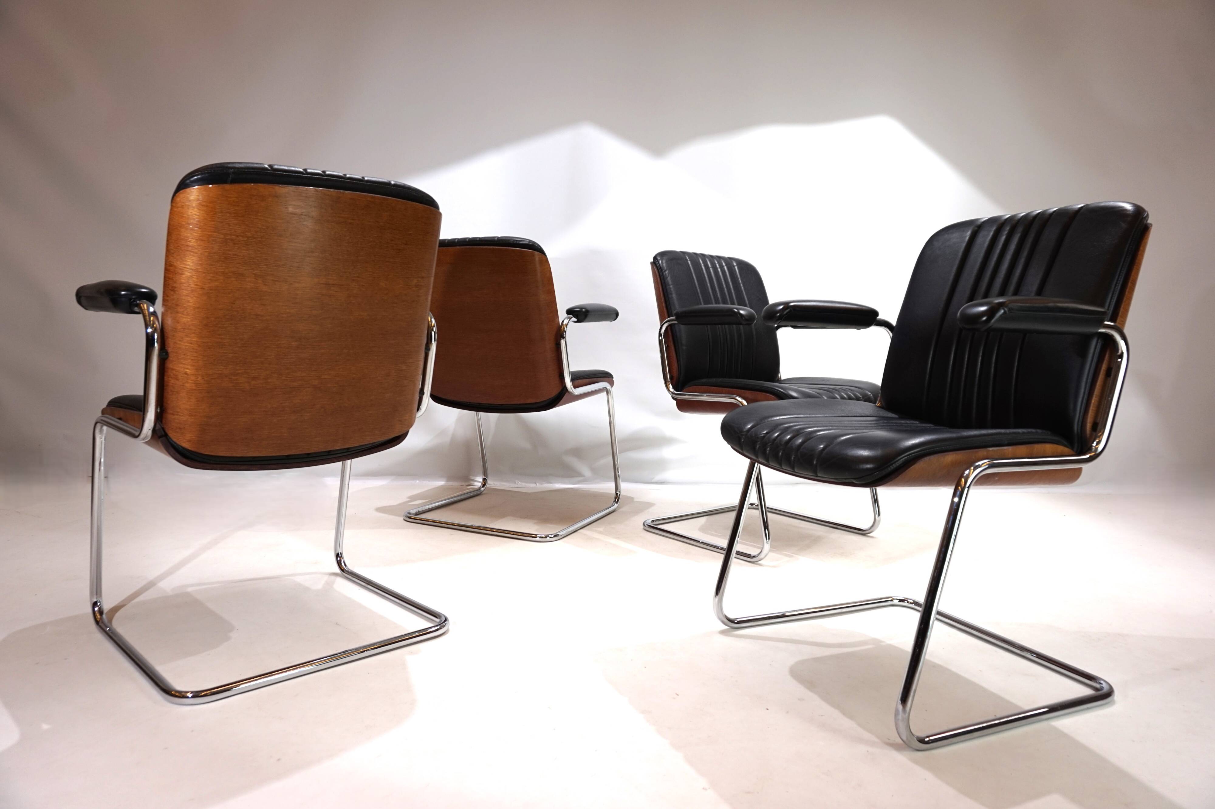 Set of 4 Martin Stoll Leather Dining/Conference Chairs by Professor Karl Dittert