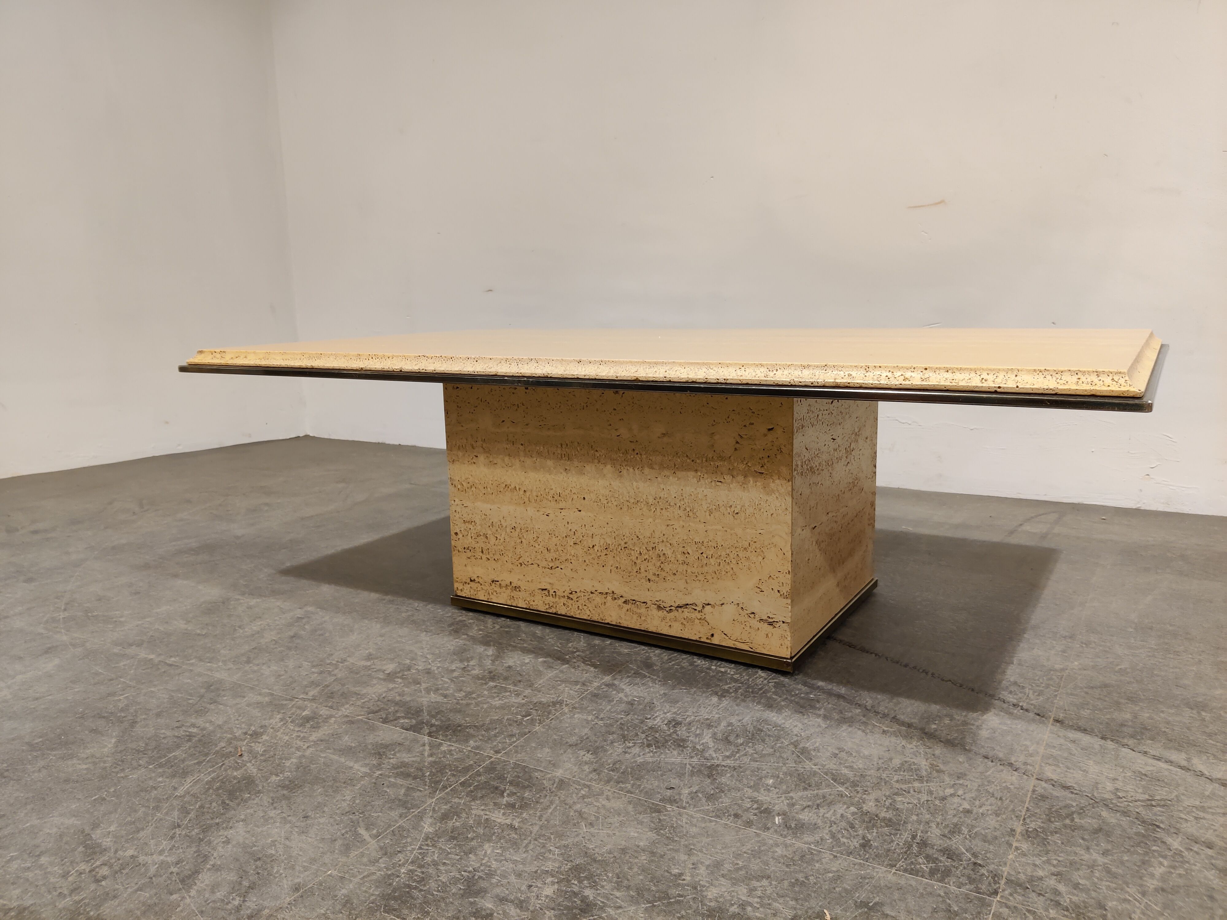 Vintage travertine and brass coffee table by Fedam, 1970s