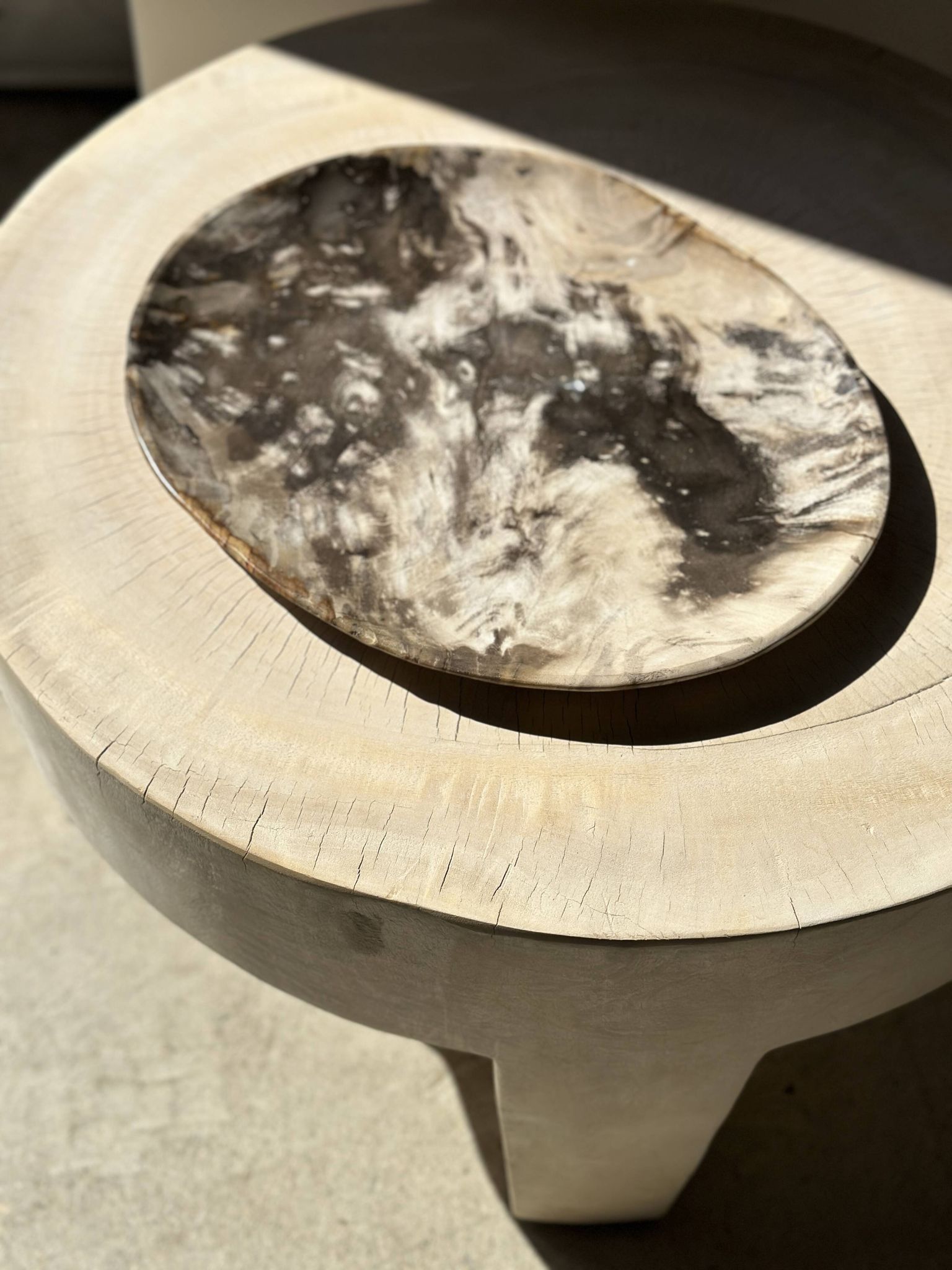 Très grand vide poche ou plat en bois pétrifié