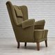 1960s, Danish highback armchair, original green furniture wool.