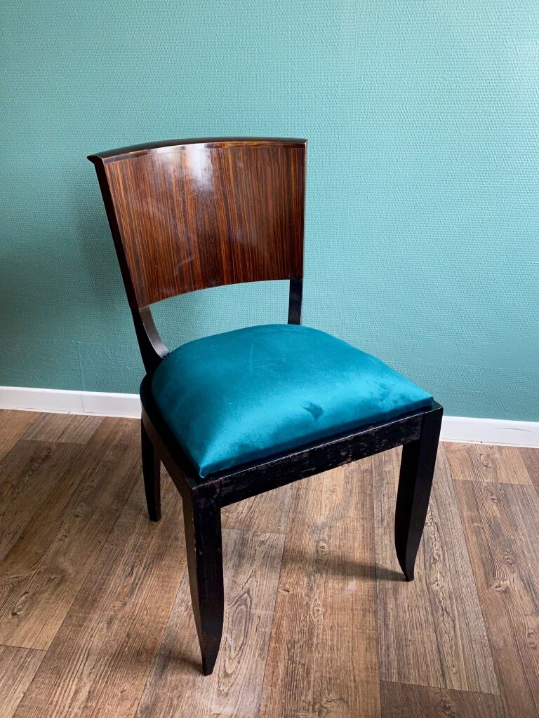 Suite of 6 Art Deco 1935 Macassar ebony chairs restored seats