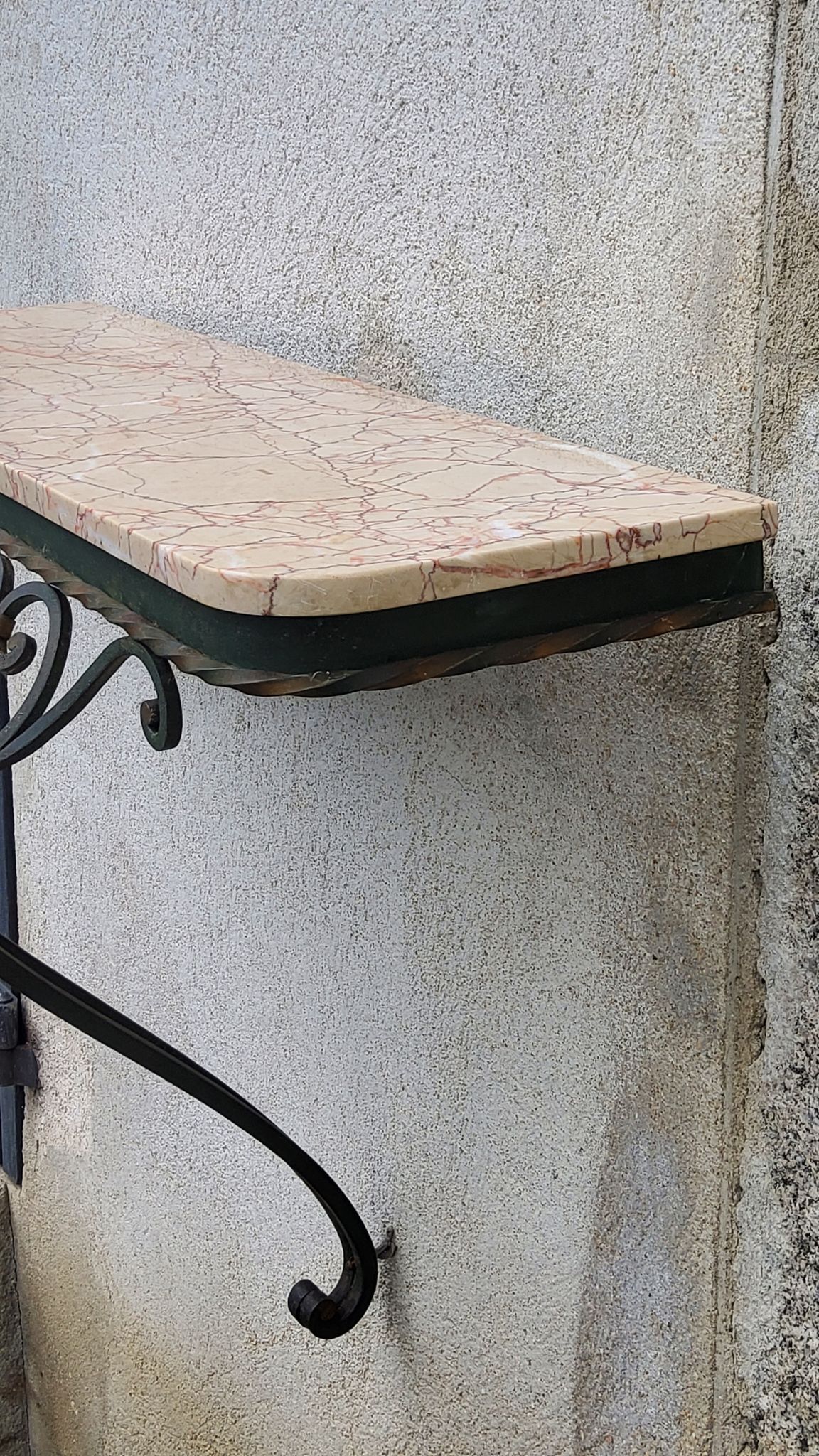 Console of wall lamp of the 50s in wrought iron and marble top