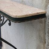 Console of wall lamp of the 50s in wrought iron and marble top
