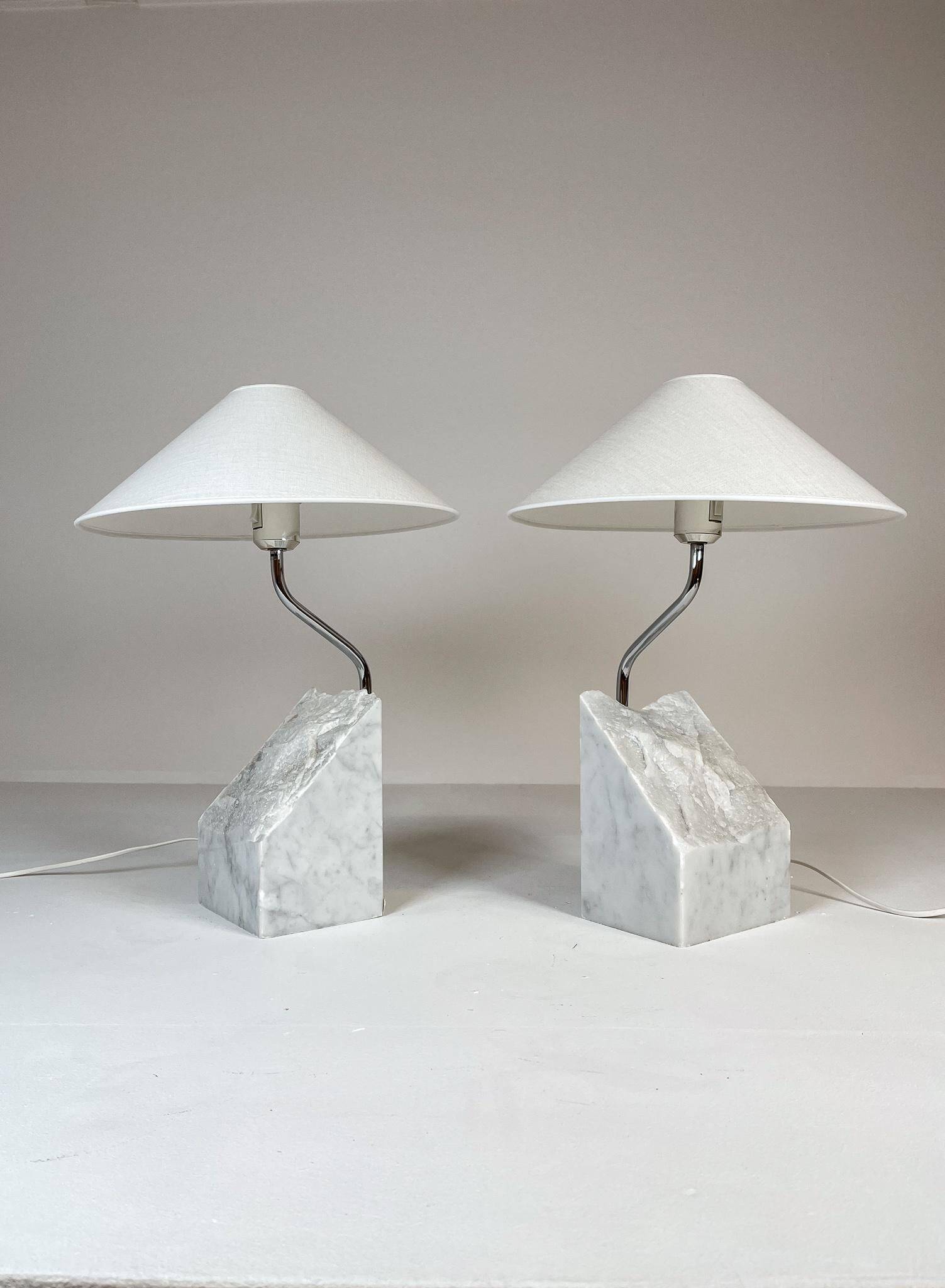 Paire de lampes de table en marbre et acier Bergboms du milieu du siècle, années 1970, Suède