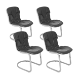 Set of 4 chrome metal and leather chairs