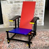 Vintage reproduction of Gerrit Rietveld's Red and Blue Chair. Circa 1960s