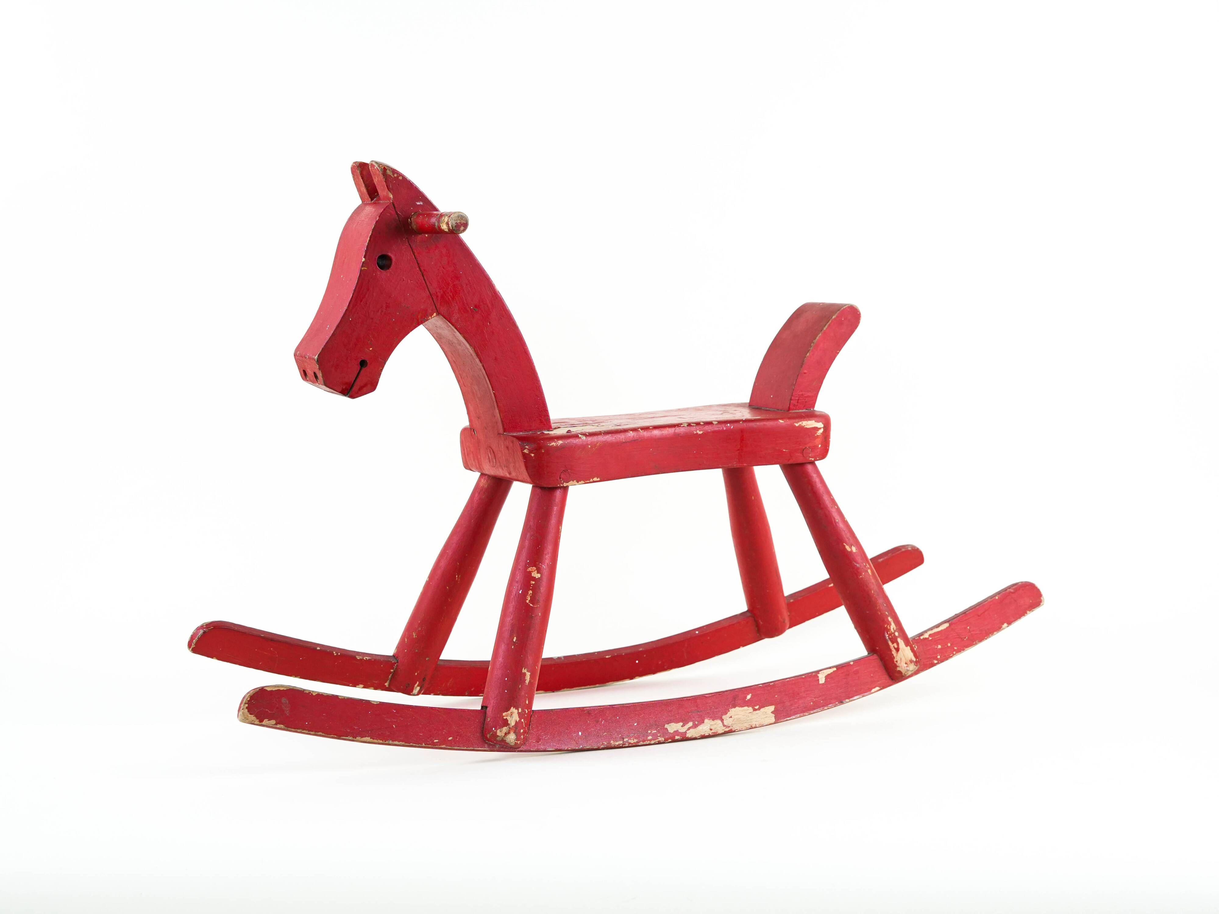 Kay Bojesen wooden rocking horse, red finish, Danish design, 1970s