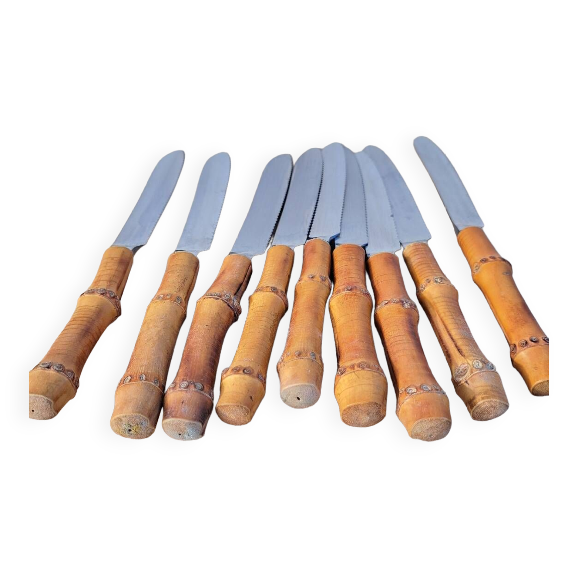 9 vintage bamboo handle knives