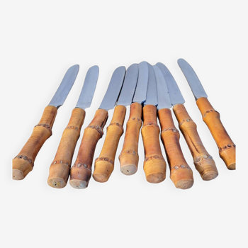 9 couteaux à manche bambou vintage