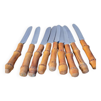 9 couteaux à manche bambou vintage