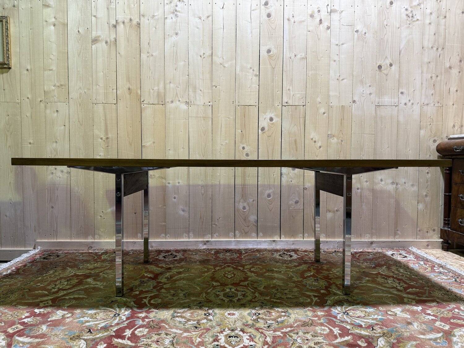 Italian dining table in wood and chrome signed "TRAU"