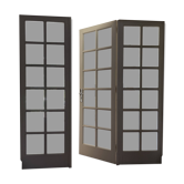 Triptych glass door with three panels featuring small panes. Vintage.