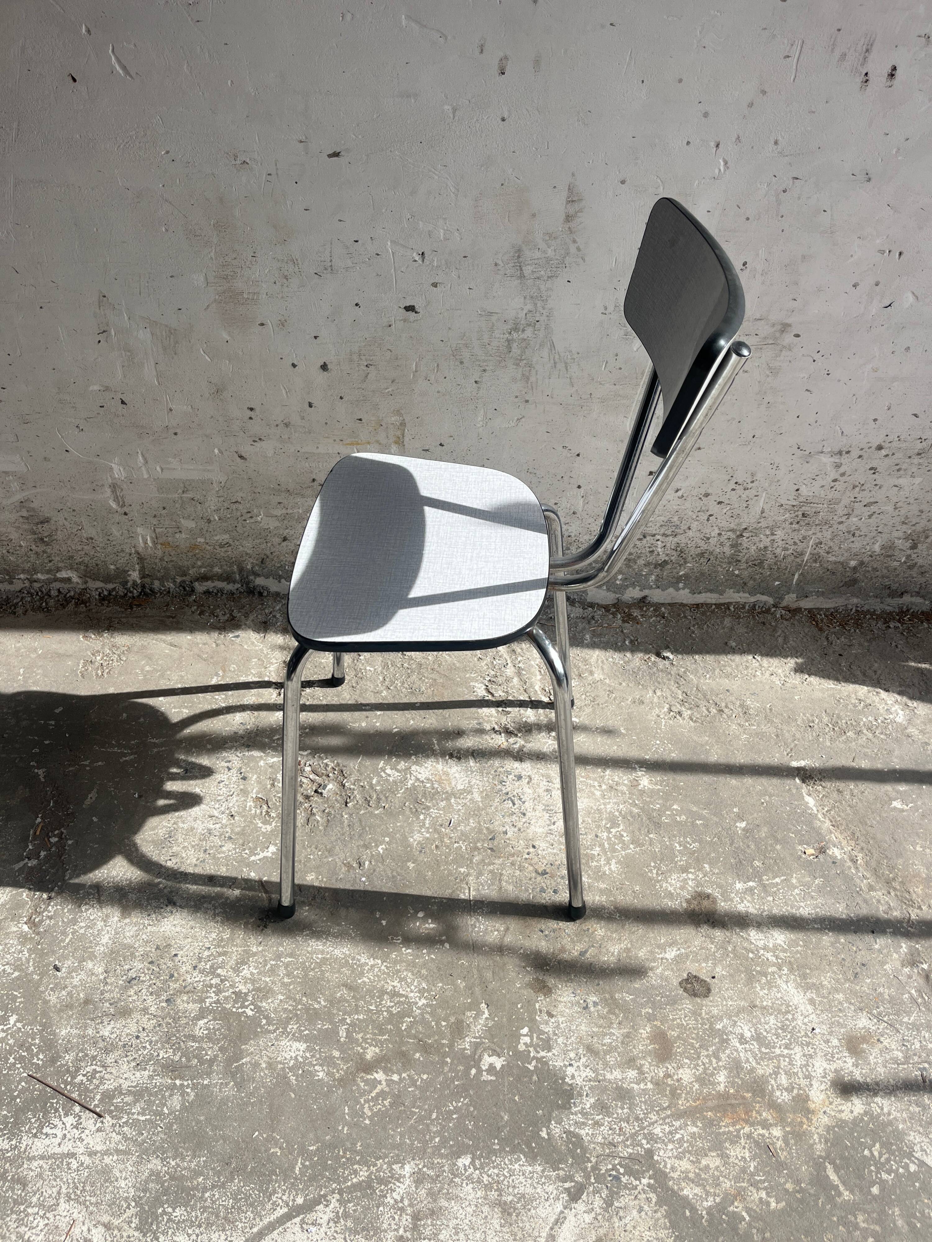 Set of 8 Vintage Mid-century Dining Chairs — Light Grey Laminated Plywood with Chrome Legs