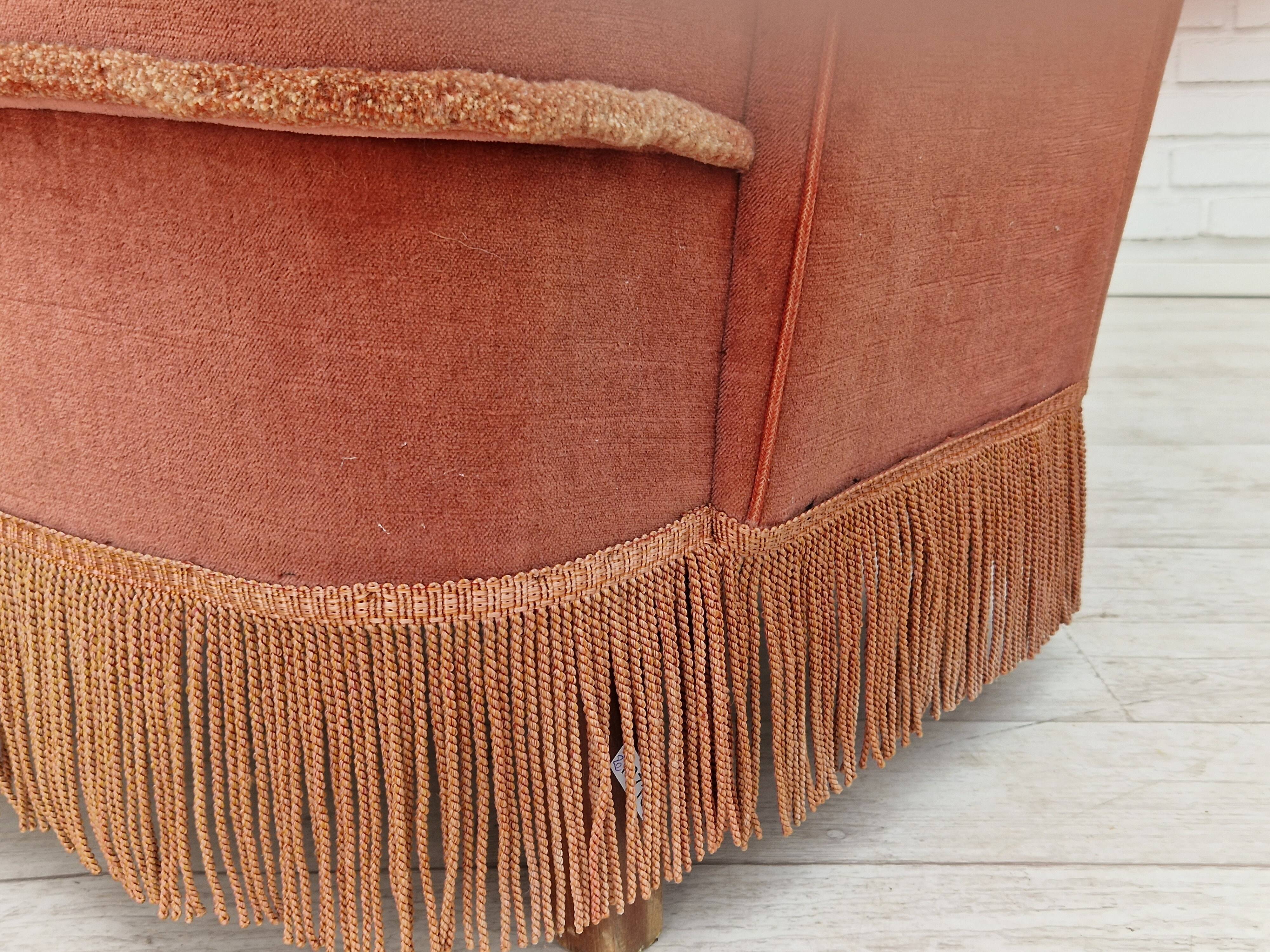 1970s, Danish set of two velour armchairs, original condition, beech wood.