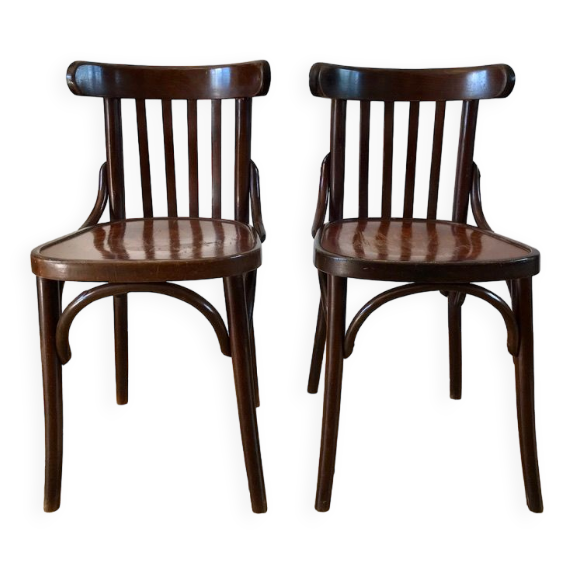 Pair of baumann bistro chairs in bent wood with early twentieth century design