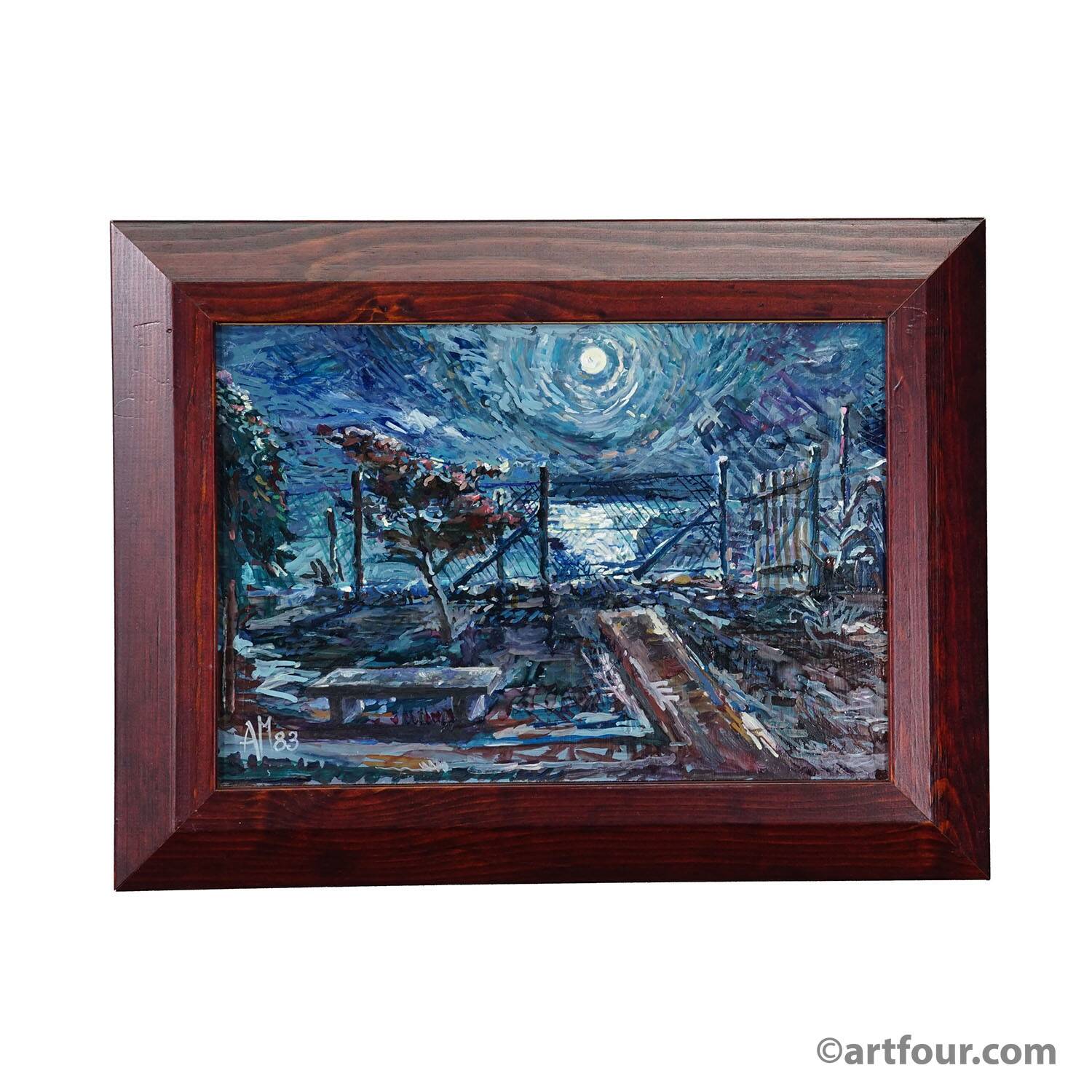 Oil painting in impressionist style, moonlit scene, 1983 – Alexander Michael