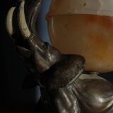 Art Deco Table Lamp, Elephant with Alabaster Globe, Early 20th Century, 1930s