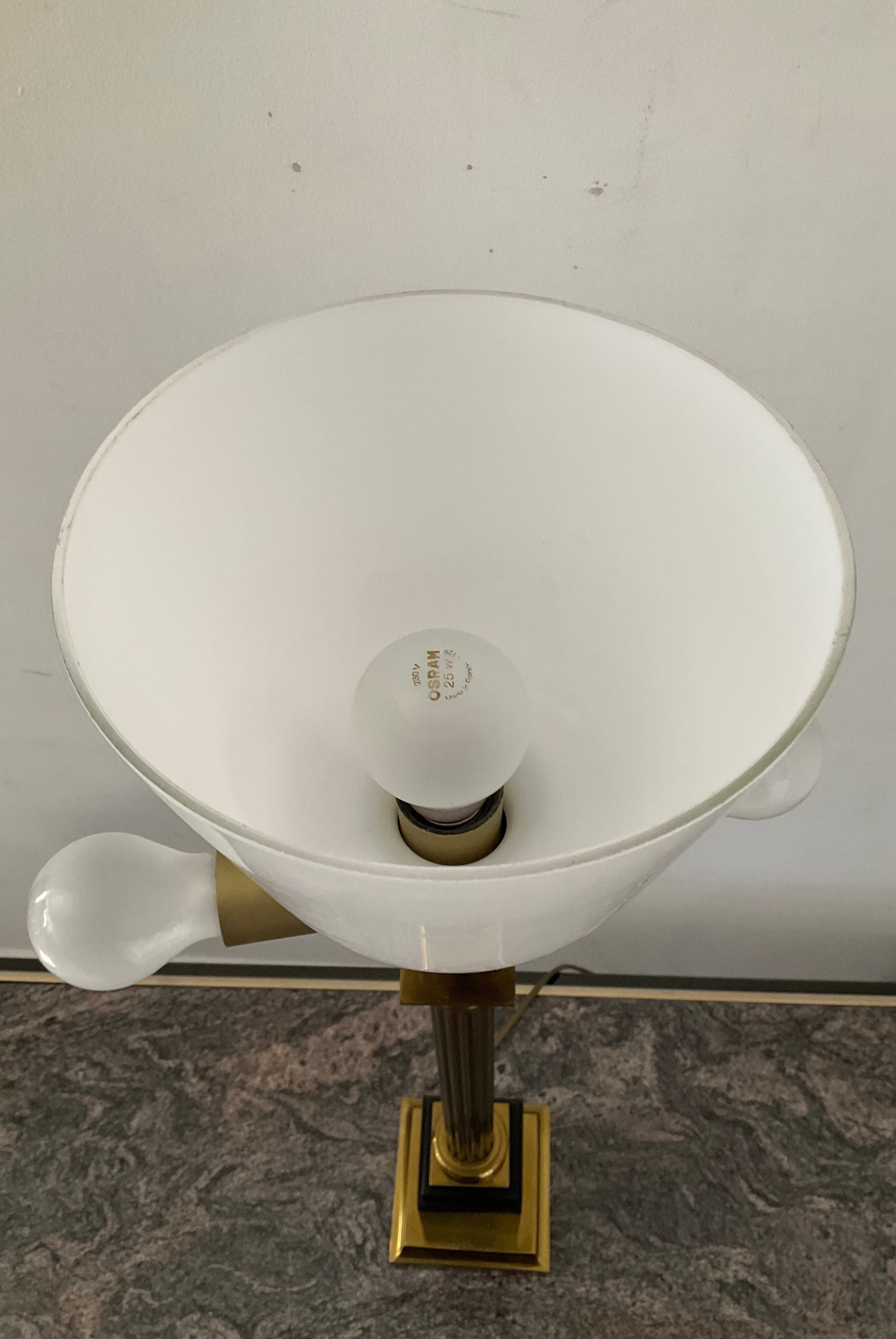 Empire style column lamp in bronze, opaline and marble