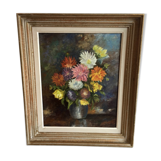 Bouquet de fleurs huile sur panneau