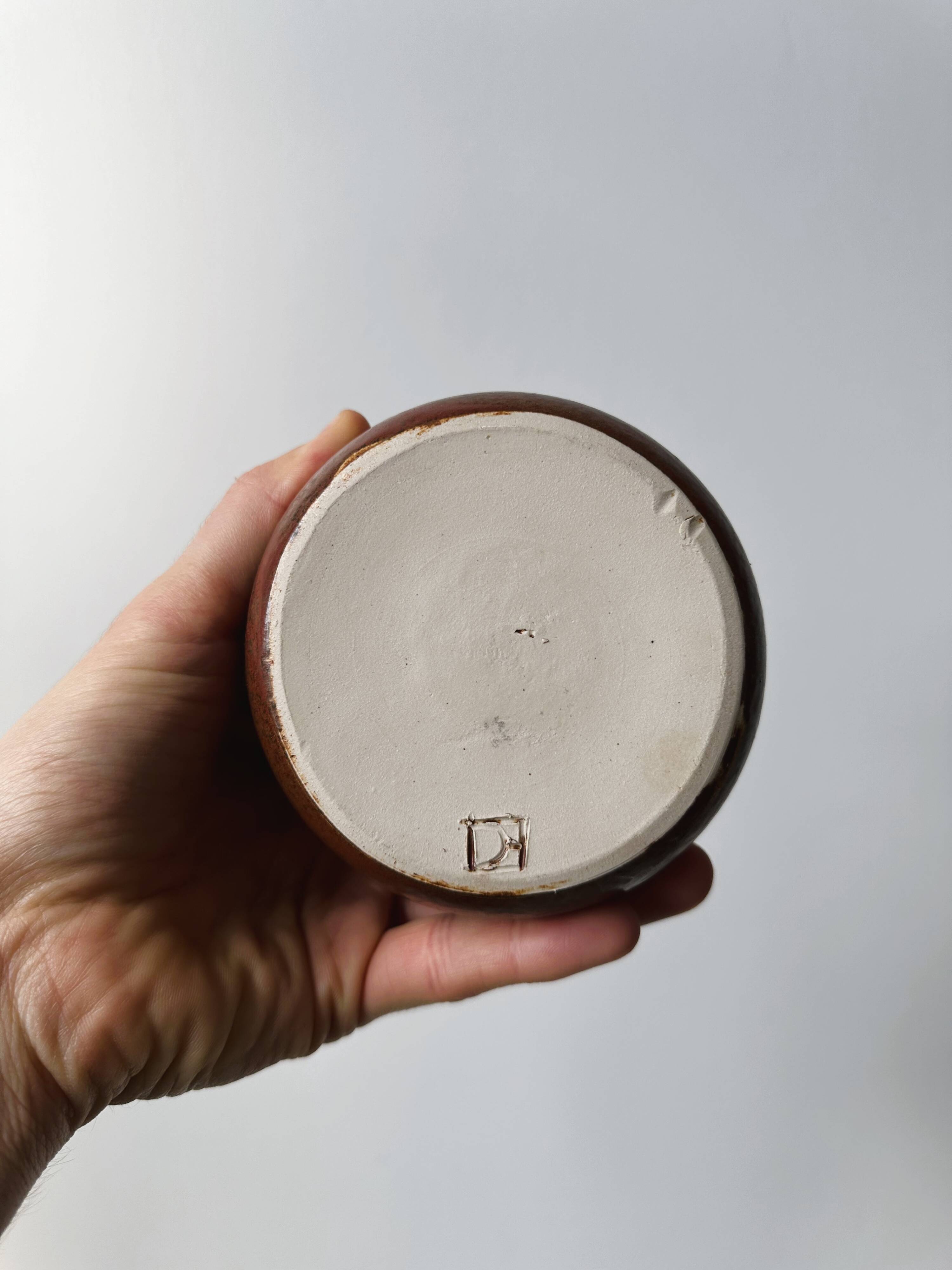 Red stoneware butter dish, old