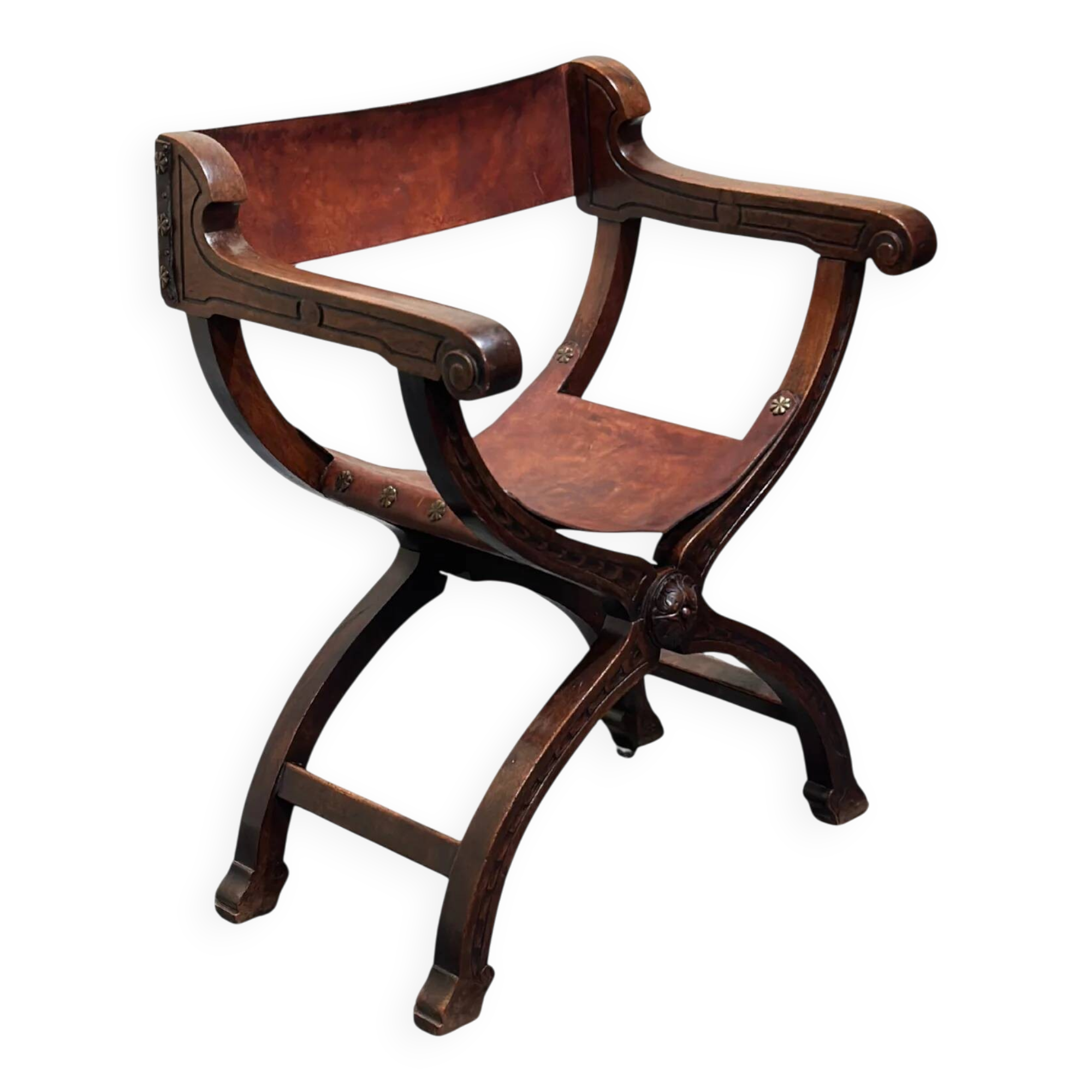 Chaise trône Savonarole française antique