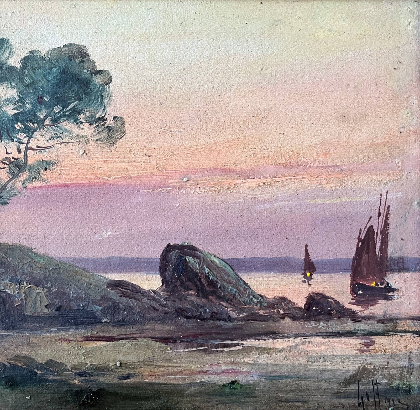 Emile gauffriaud (1877-1957) painting hsp seaside with sailing boats