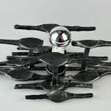 60's 70's brutalist wall lamp iron & glass wall sconce design