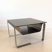End of sofa, stainless steel magazine rack and mirror glass, France 70s