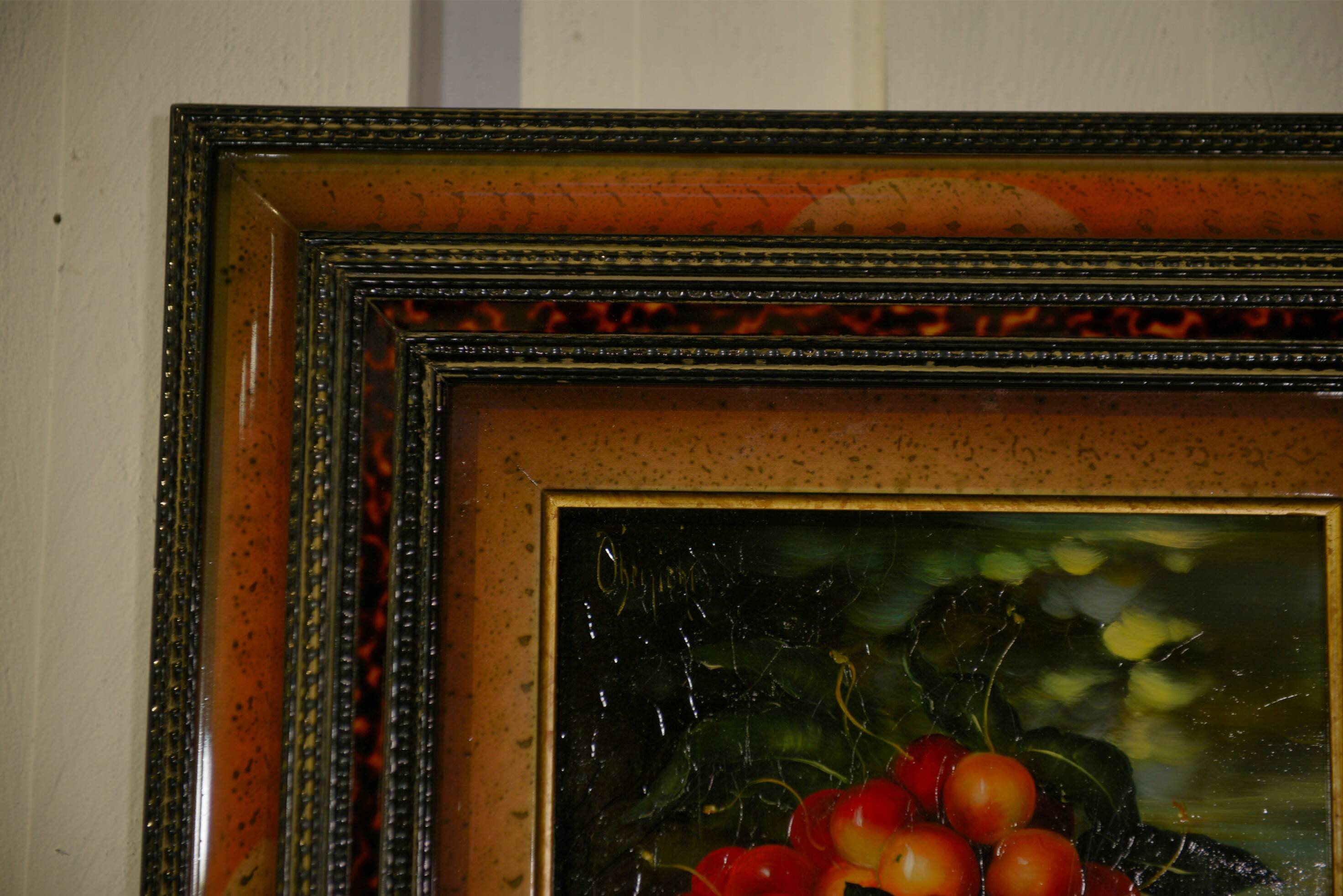 Oil painting on canvas Crystal with a bouquet of cherries by D. Obeniale 1950