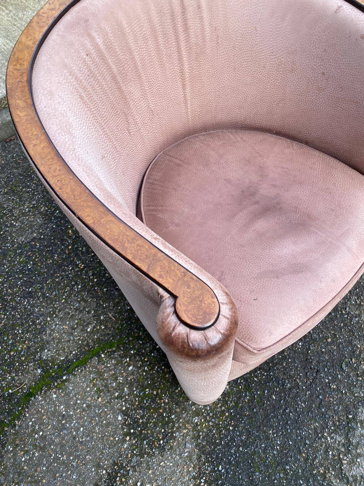 Art Deco club armchair Daisy Simon in beige leather and wood.