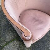 Art Deco club armchair Daisy Simon in beige leather and wood.