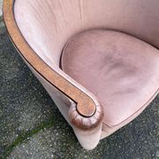 Art Deco club armchair Daisy Simon in beige leather and wood.