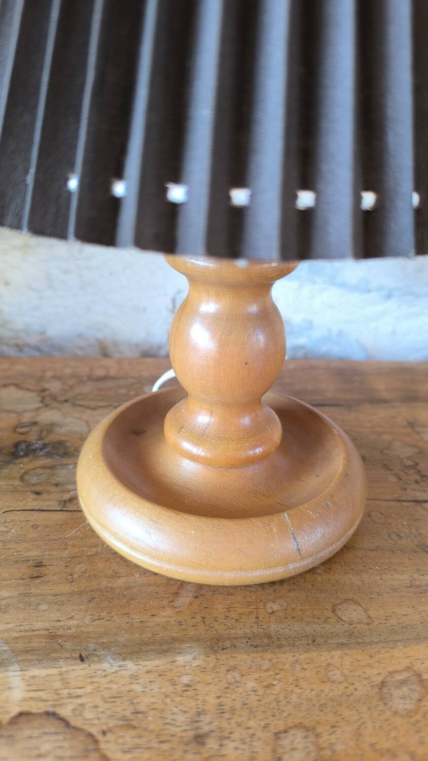 Turned wood table lamp