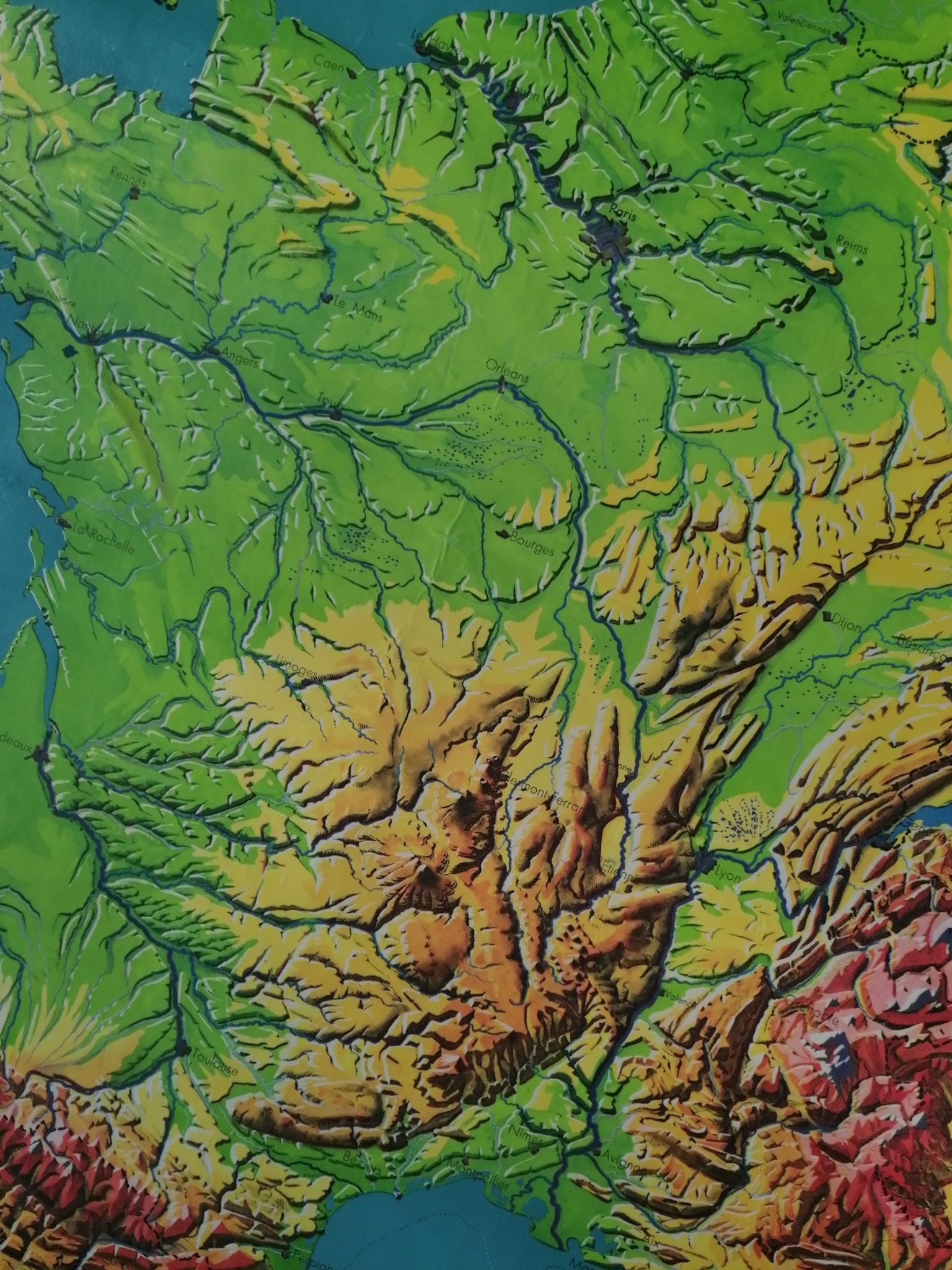 Old MDI map France geology and relief J.Bertin.