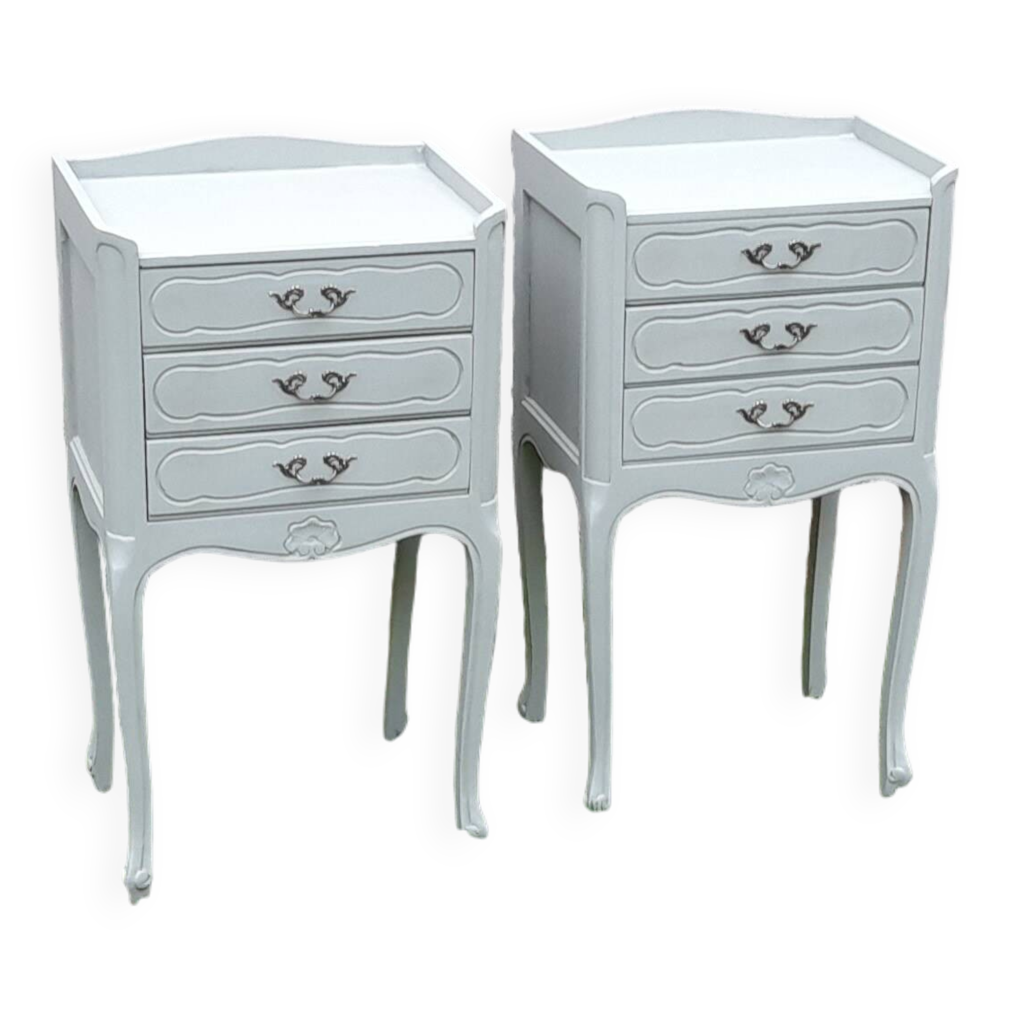 Pair of Louis XV style bedside tables with 3 drawers, Luxembourg green
