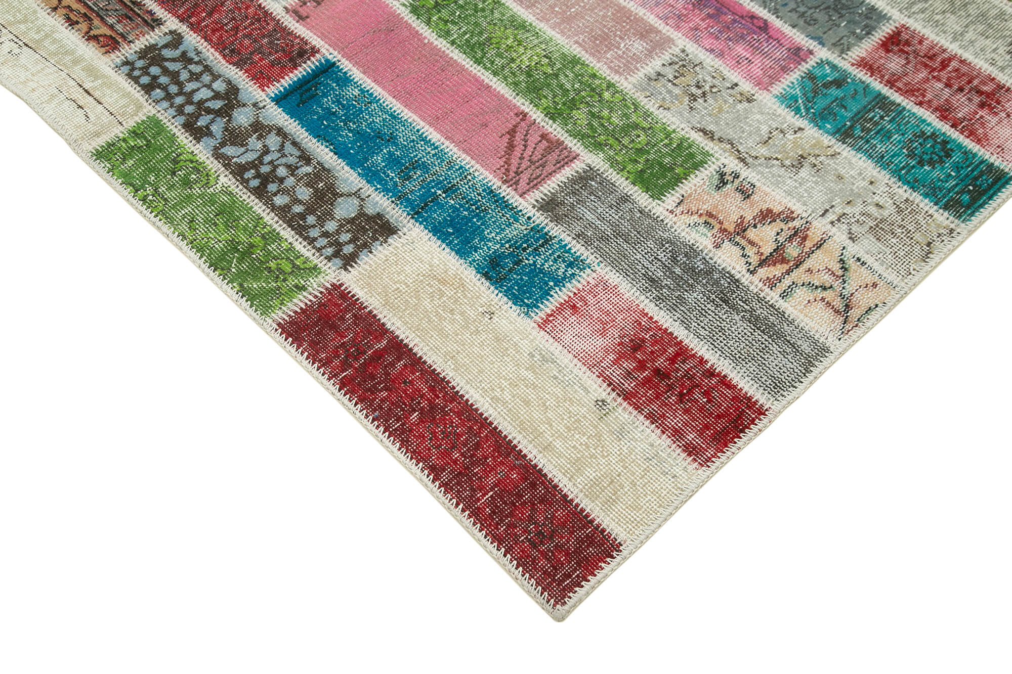 Handmade turkish overdyed 173 cm x 228 cm multicolor patchwork carpet