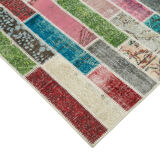 Handmade turkish overdyed 173 cm x 228 cm multicolor patchwork carpet